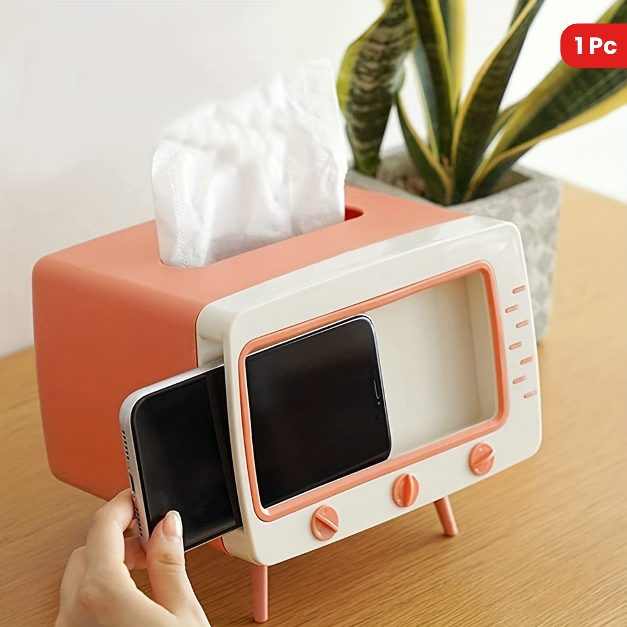 Retro Tv-Inspired Tissue Box Holder with Mobile Phone Dock - Multifunctional Rectangle Plastic Dispenser for Home & Office Decor - 1 PC Halloween, Christmas Decorations