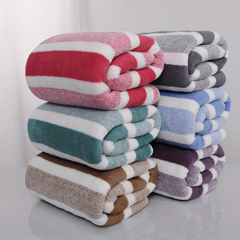 1pc Modern Striped Polyester Blend Bath Towel - Absorbent, Soft & Plush, Perfect for Beach, Bathroom & Home Decor, Ideal Father'S Day & Mother'S Day Gift, Bathroom Towel | Modern Bathroom Decor | Polyester Blend