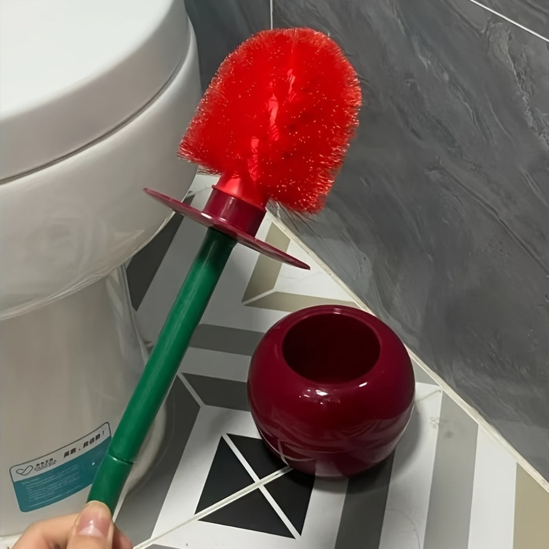 1pc Novelty Cherry-Shaped Toilet Brush with Holder, Creative Plastic Bathroom Accessory, Reusable Freestanding Toilet Brush with Multiple Components