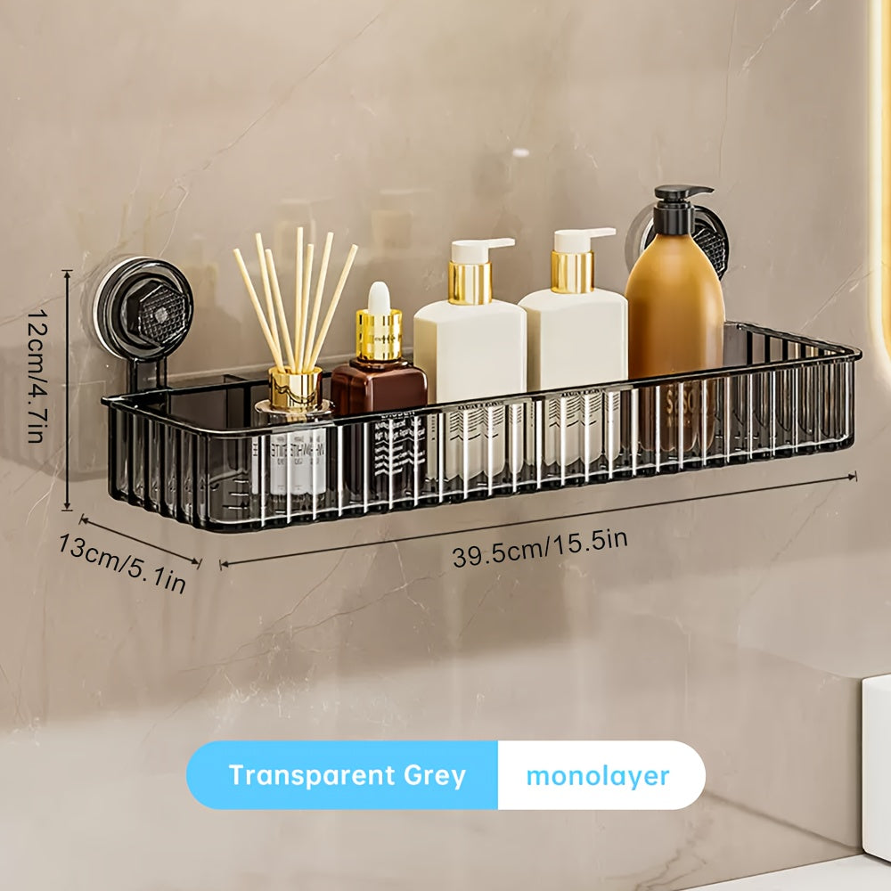 Adhesive Bathroom Shelf, Wall-mounted Hole-free Storage Rack with Mirror Effect, 1pc, Suitable for Toilet Vanity Makeup Storage, Easter Decoration, Home Kitchen and Bathroom Renovation Supplies