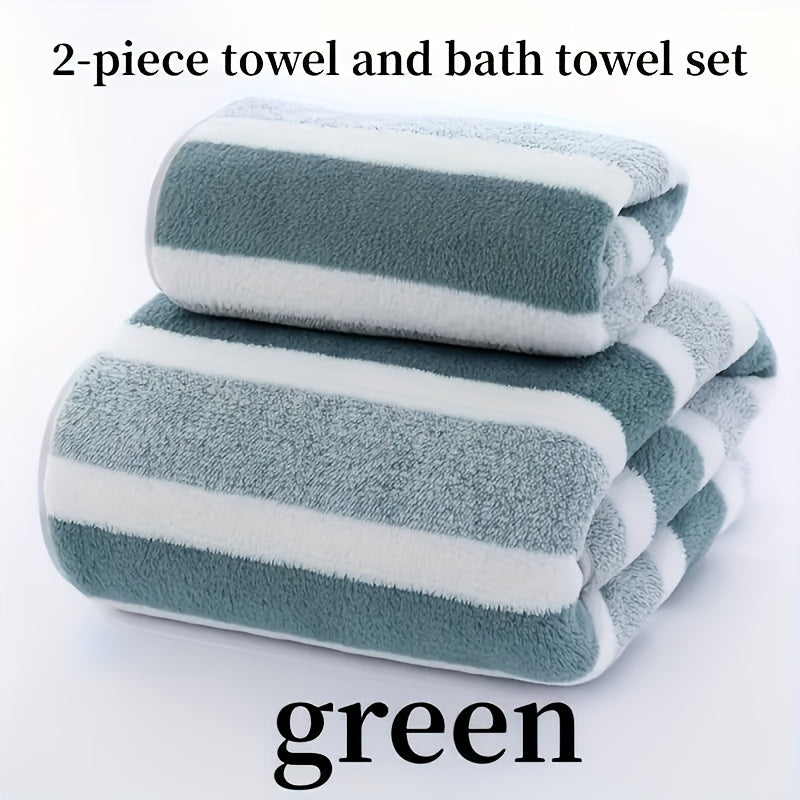 Luxury Striped Towel Set, Includes a Short Hand Towel and a Long Bath Towel - Highly Absorbent, Quick-Drying and Soft, Perfect for Home Use, Hotels, RV Travel, Outdoor Activities, Spas and Salons - Comes with a Bath Towel and a Hand Towel