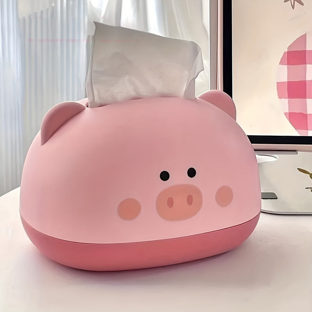 Cute Piggy-Shaped Tissue Box Holder - Durable Plastic, Multi-Functional Desktop Organizer for Home & Commercial Use, 1pc, Tissue Box