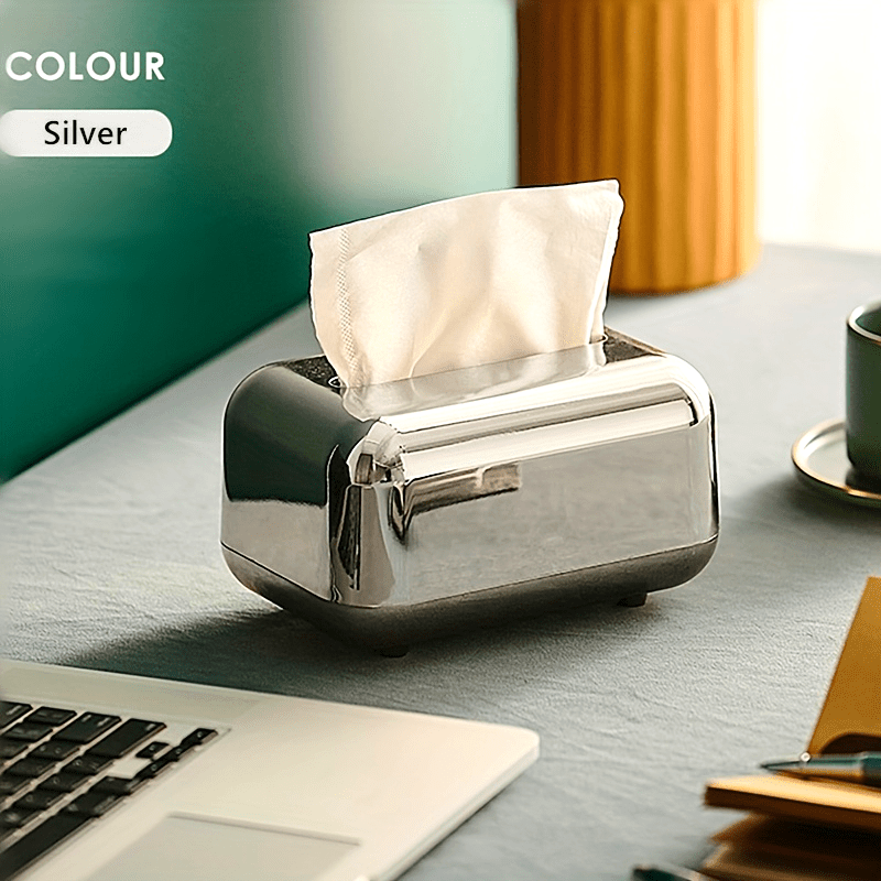 1pc Vintage-Inspired Bread Shape Tissue Box - Electroplated Luxury Holder with 2 Color Options - Bathroom Accessories, Organizers, and Storage for a Clutter-Free Space