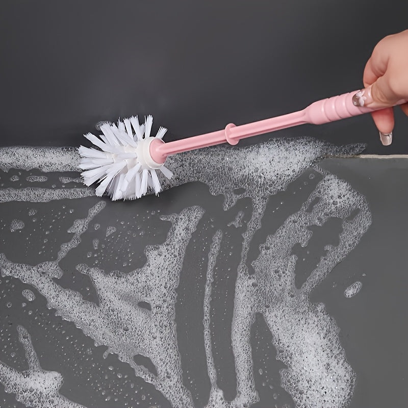 Efficient Long Handle Toilet Brush Set with Pink Grip - Blind Spot Design, Thorough Cleaning, Perfect for Bathroom\u002FKitchen Surfaces, Toilet Brush and Holder Set