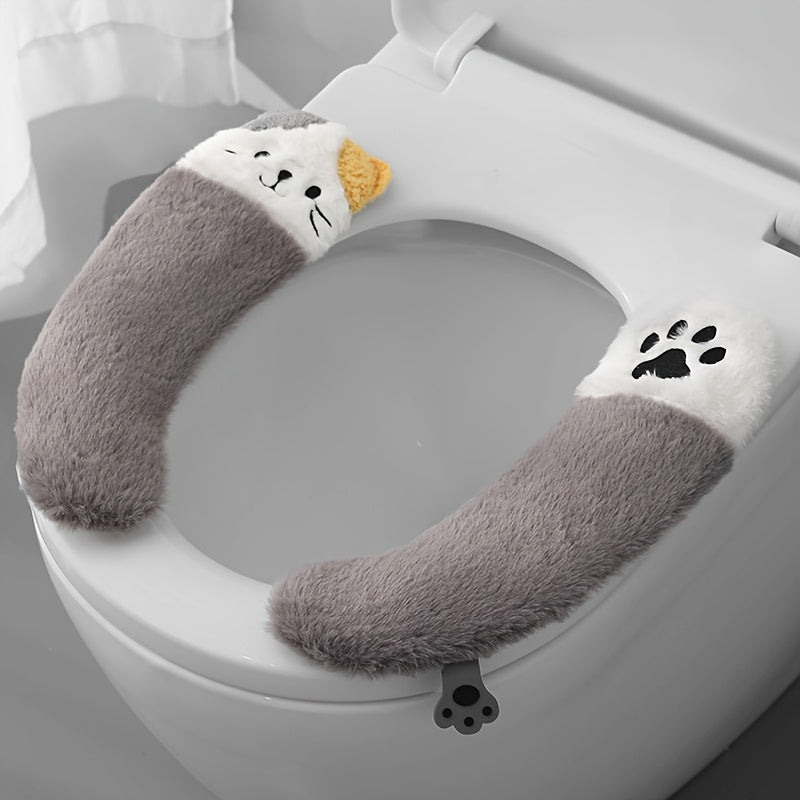 Warm Plush Toilet Seat Cushion Cover, Soft Buttocks Support, Thickened Non-Slip Bathroom Warmer Pad, with Hand Washable, for All Seasons