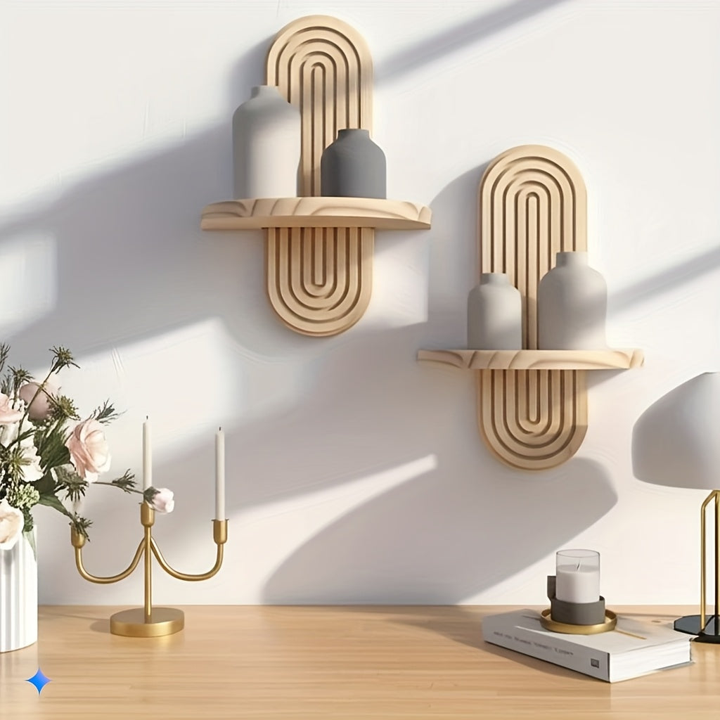Elegant Wooden Wall Shelves with Geometric Design - Multi-Tier Storage Rack for Living Room, Bedroom, Bathroom, Kitchen, Modern Home Decor, Wall Shelf Decor|Minimalist Shelves|Wooden Construction, Wall Decor Shelves