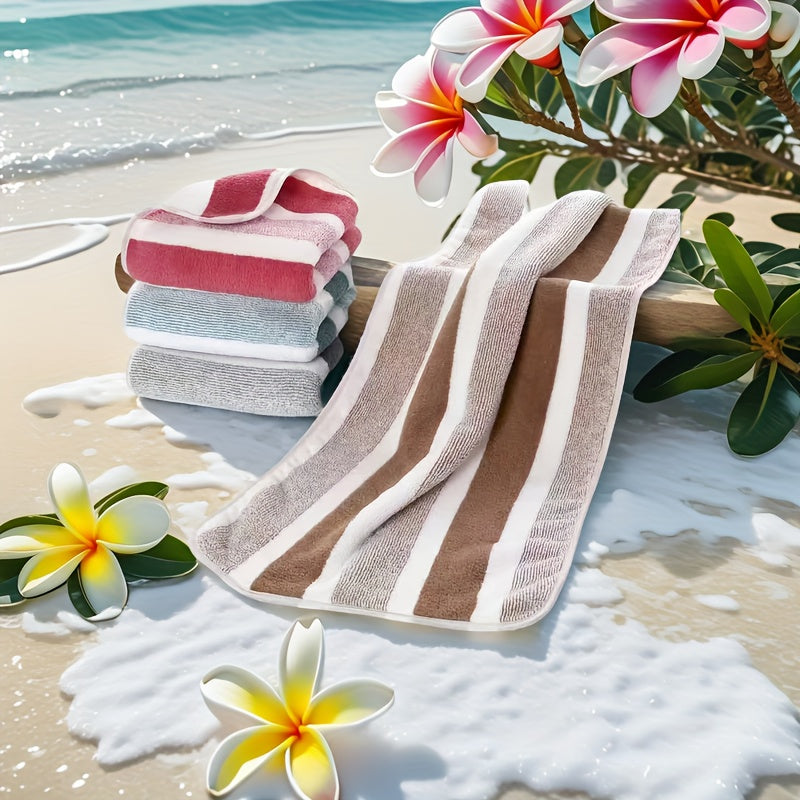Deluxe Striped Towel Set Featuring a Short Hand Towel And a Long Bath Towel - Highly Absorbent, Fast-Drying, And Soft, Perfect for Family Use, Hotels, RV Trips, Outdoor Activities, Spas, And Salons - Comes with One Bath Towel And One Hand Towel.