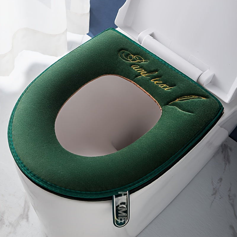 Nordic Style Series with Handle Toilet Mat with Sticky Buckle and Zipper Cushion Cover with Embroidered Pattern Toilet Cover Mat