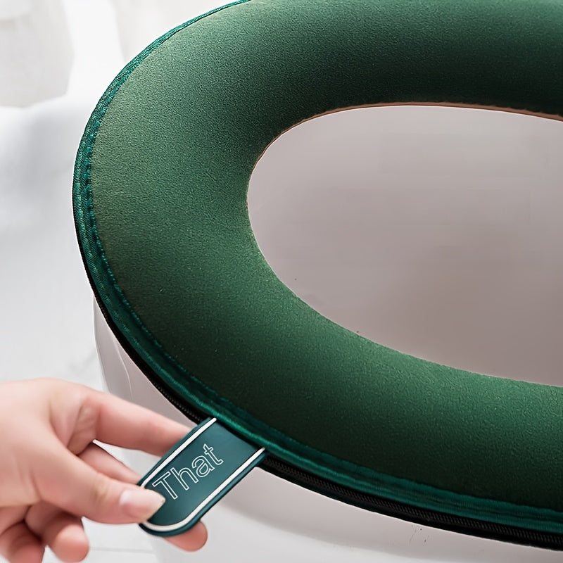 Nordic Style Series with Handle Toilet Mat with Sticky Buckle and Zipper Cushion Cover with Embroidered Pattern Toilet Cover Mat