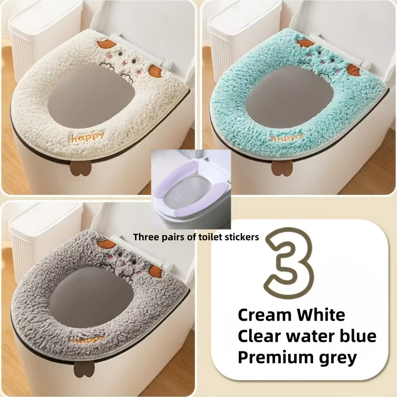 1pc Cute Cartoon Cat Design Toilet Seat Cover, Soft Polyester Fiber, Hand Washable, Water-Resistant, Universal Fit with Zipper, Thickened for All Seasons Comfort