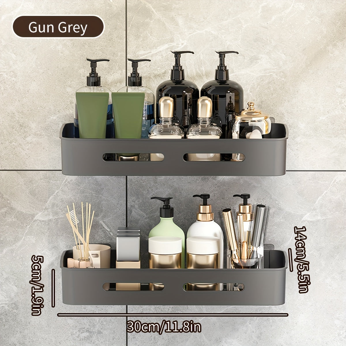 1\u002F2\u002F3pcs Long Rectangular PP Bathroom Wall Shelves - Space-Saving, No-Drill, Matte Finish, Ideal for Vanity and Shower Area Organization, Bathroom Shelves|Modern Bathroom Shelves|Durable Bathroom Shelves