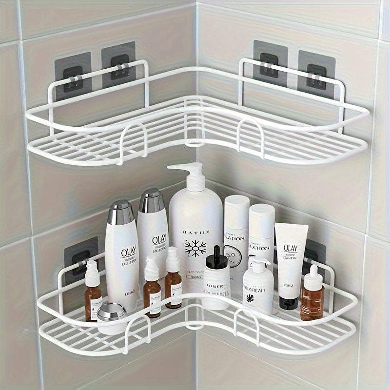 No-Drill Wall-Mounted Shower Shelf - Rustproof Metal Bathroom & Kitchen Storage Rack for Shampoo, Conditioner, and Essentials - Easy Installation, Ideal for Home and Hotel Use, RV Interior Accessory, Bathroom Organizers And Storage