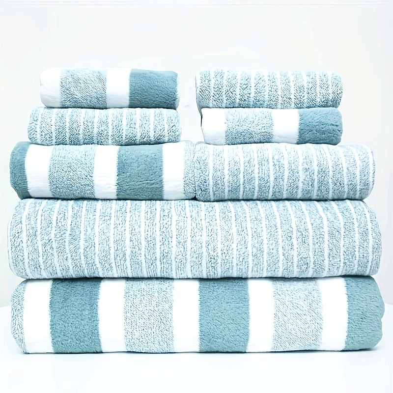 Deluxe Striped Towel Set Featuring a Short Hand Towel And a Long Bath Towel - Highly Absorbent, Fast-Drying, And Soft, Perfect for Family Use, Hotels, RV Trips, Outdoor Activities, Spas, And Salons - Comes with One Bath Towel And One Hand Towel.