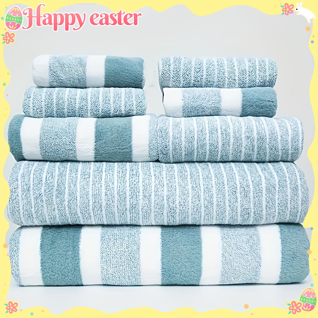 Deluxe Striped Towel Set Featuring a Short Hand Towel And a Long Bath Towel - Highly Absorbent, Fast-Drying, And Soft, Perfect for Family Use, Hotels, RV Trips, Outdoor Activities, Spas, And Salons - Comes with One Bath Towel And One Hand Towel.