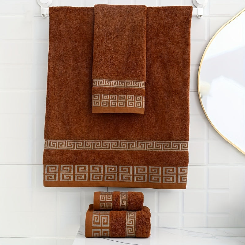 Luxurious Pure Cotton Geometric Pattern Towel - Soft, Absorbent, Quick-Dry for Bath or Face, 13.39x29.53inch or 27.56x55.12inch, Black with Golden Thread, Modern Design, Hand Wash Only, Bath Towels