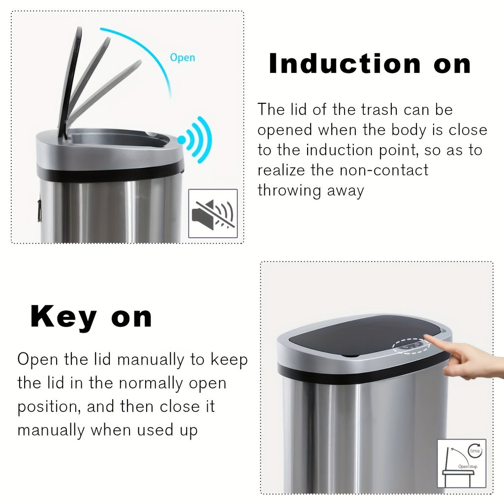 13 Gallon Trash Can Kitchen, Automatic Garbage Can Touchless Motion Sensor, Stainless Steel Trash Can With Lid Anti-Fingerprint Mute Designed, Waste Bin 50L For Office Bedroom Kitchen Indoor Trash Can
