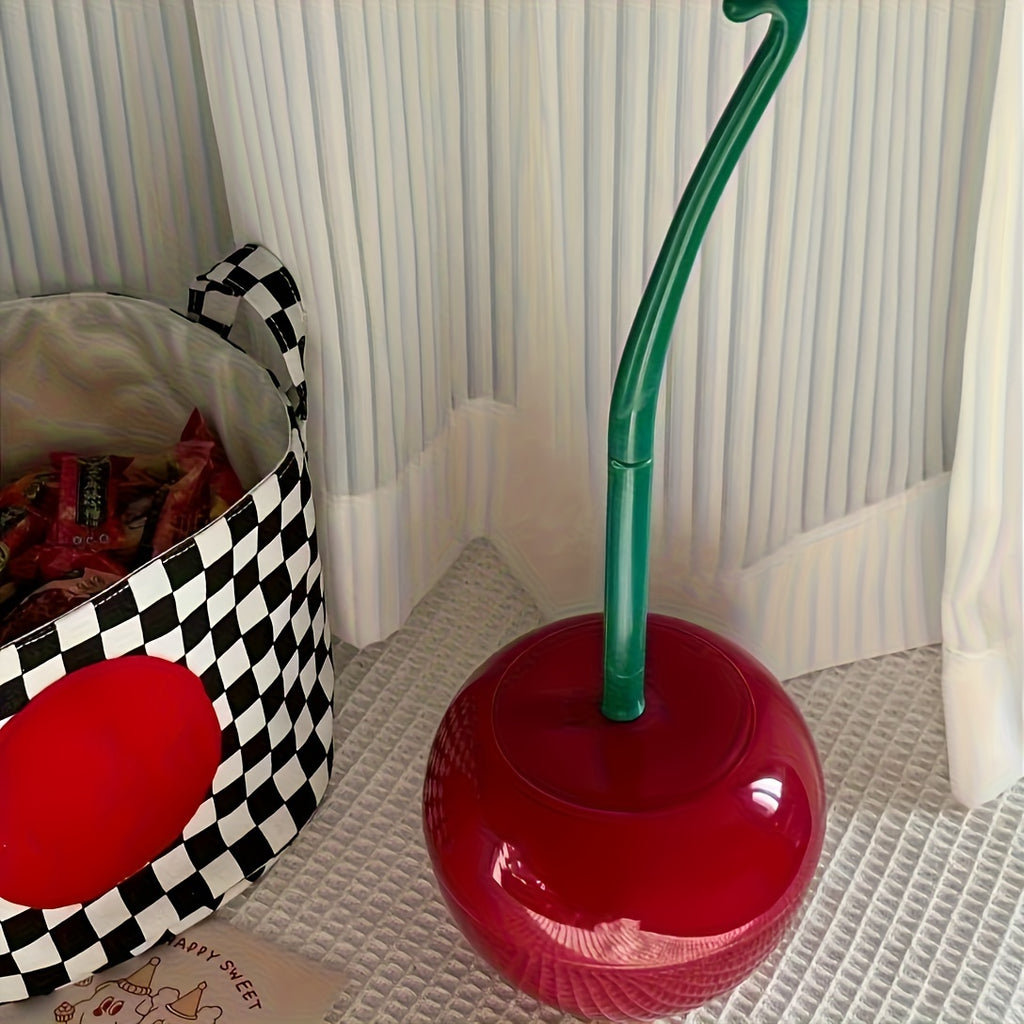 1pc Novelty Cherry-Shaped Toilet Brush with Holder, Creative Plastic Bathroom Accessory, Reusable Freestanding Toilet Brush with Multiple Components
