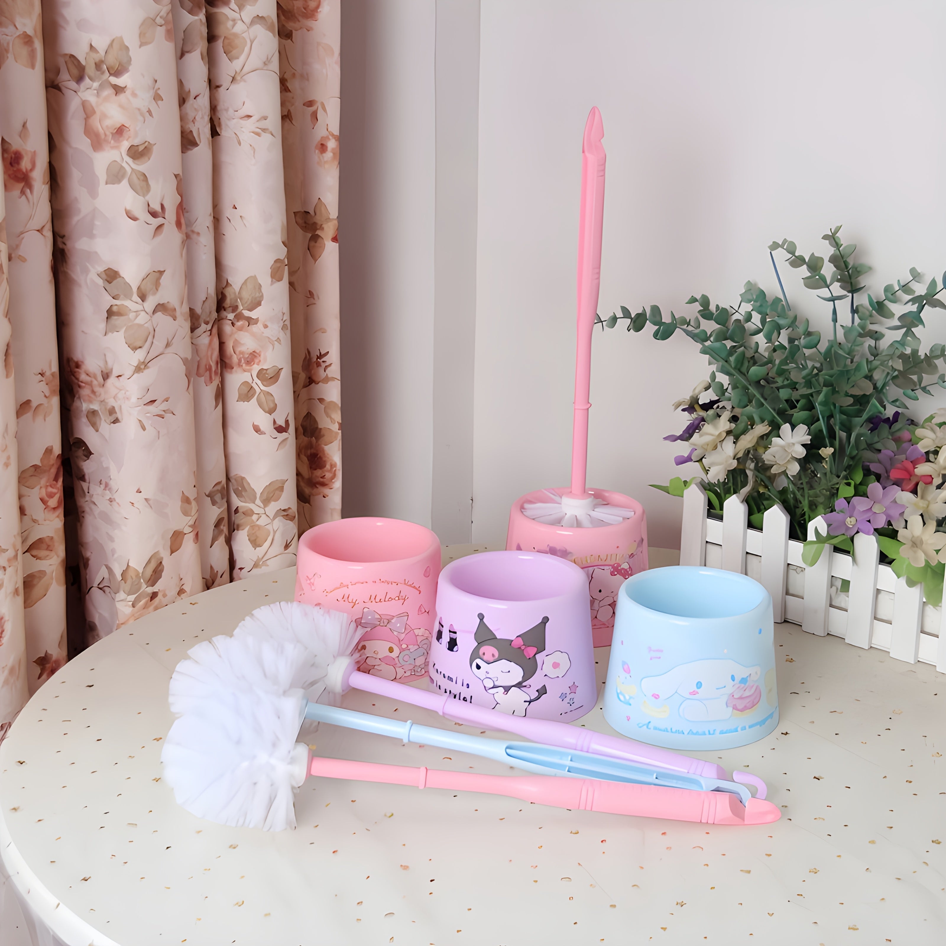 For Hello Kitty for Kuromi for Cinnamoroll for My Melody Toilet Brush Set, Durable Plastic, Easy-to-Use, Creative Design, Ideal for Home Bathroom Cleaning, Bathroom Accessories | Playful Design | Durable Plastic, Toilet Brush