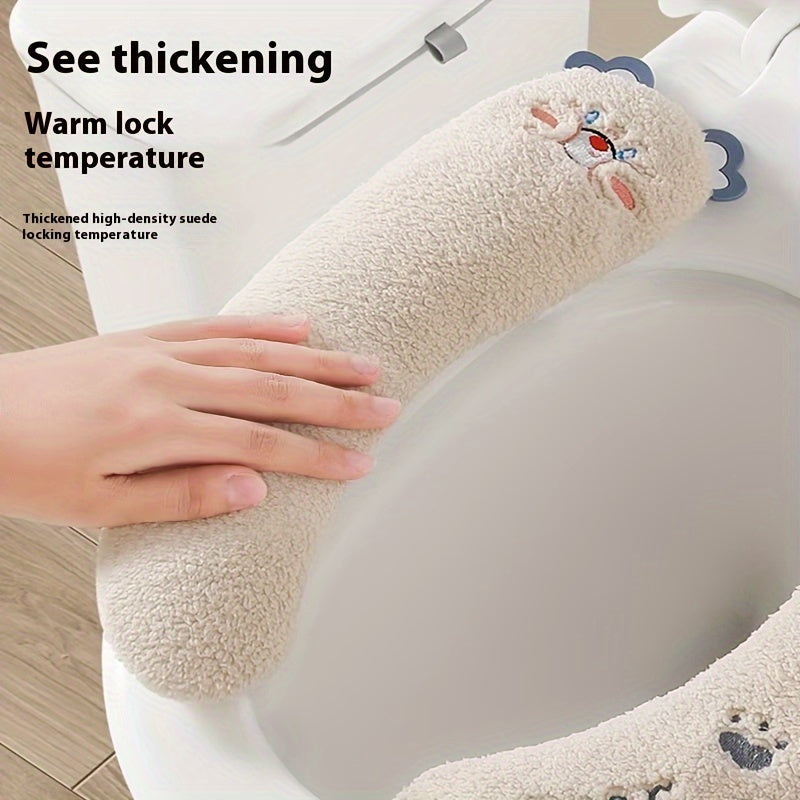 Cozy Cartoon Toilet Seat Cover - Thick, Warm & Non-Slip Cushion for All Seasons, Easy to Clean, Pedestal Ring, Bathroom Accessories
