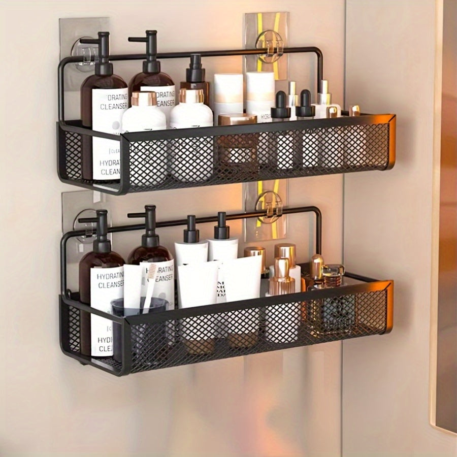 1pc Wall-Mounted Metal Shower Caddy, Lightweight No-Drill Bathroom Organizer Shelf for Shampoo and Soap Storage, Ideal for Kitchen and Bathroom Accessories, Non-Electric, Shower Caddie, Shower Caddies