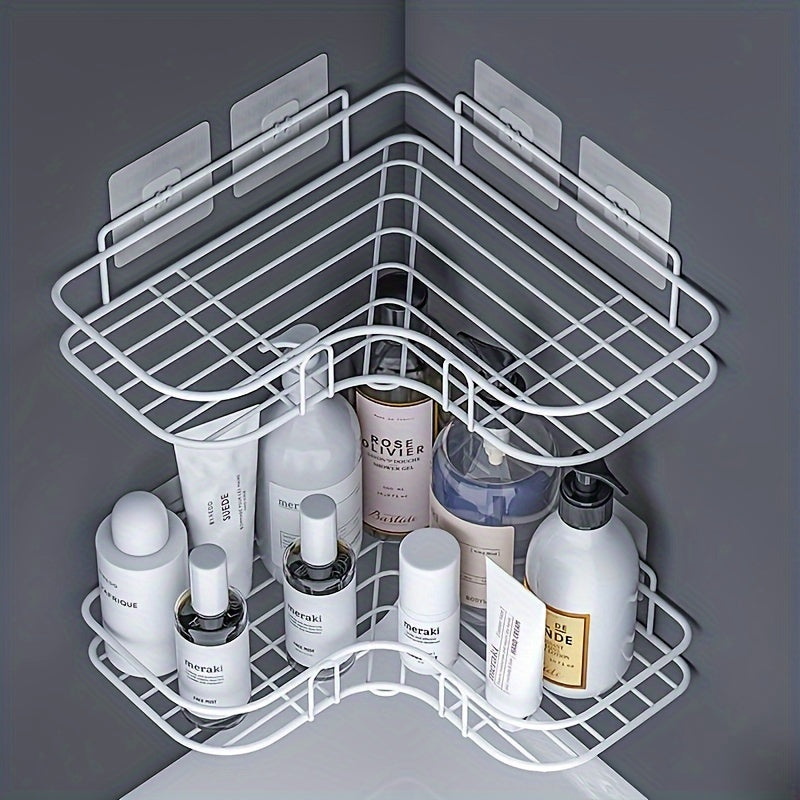 No-Drill Wall-Mounted Shower Shelf - Rustproof Metal Bathroom & Kitchen Storage Rack for Shampoo, Conditioner, and Essentials - Easy Installation, Ideal for Home and Hotel Use, RV Interior Accessory, Bathroom Organizers And Storage
