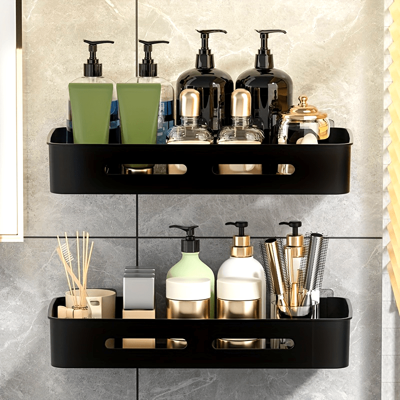 1\u002F2\u002F3pcs Long Rectangular PP Bathroom Wall Shelves - Space-Saving, No-Drill, Matte Finish, Ideal for Vanity and Shower Area Organization, Bathroom Shelves|Modern Bathroom Shelves|Durable Bathroom Shelves