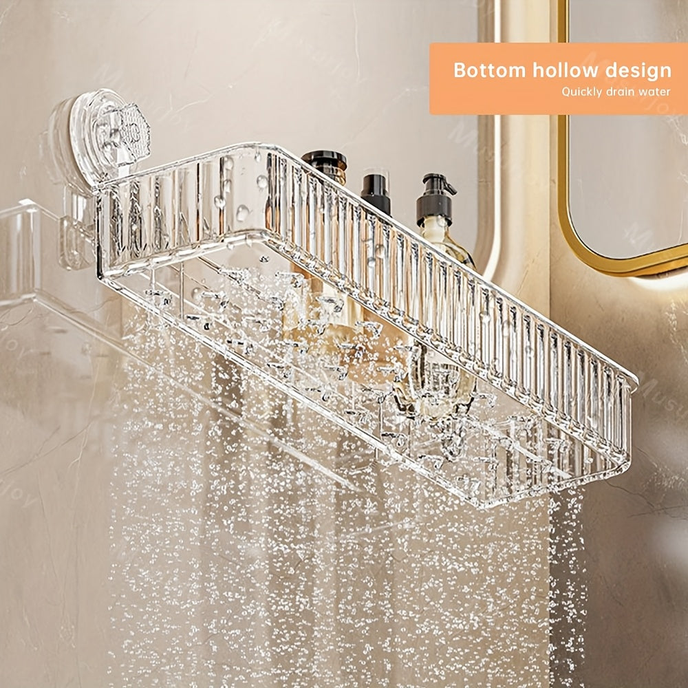 Adhesive Bathroom Shelf, Wall-mounted Hole-free Storage Rack with Mirror Effect, 1pc, Suitable for Toilet Vanity Makeup Storage, Easter Decoration, Home Kitchen and Bathroom Renovation Supplies