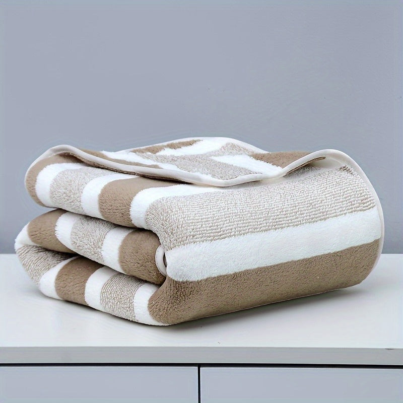 1pc Extra Large Lightweight Beach Towel and Bath Towel, Soft Striped Polyester Blend, Hand Wash Only, Tropical Style, Suitable for Adults, Pools, Travel, Camping, Cruise Ship Accessories - Seaside Towel