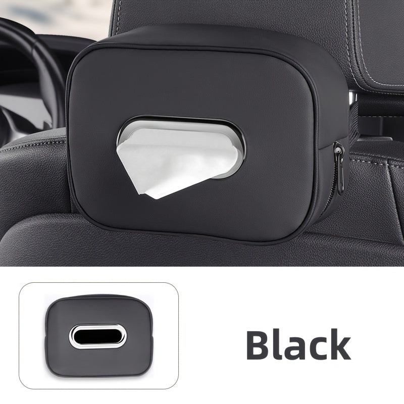 1pc PUPU PU Leather Car Tissue Box Holder, Multi-Functional Storage Organizer for Sun Visor, Seat Back, Armrest - Vehicle Interior Accessory