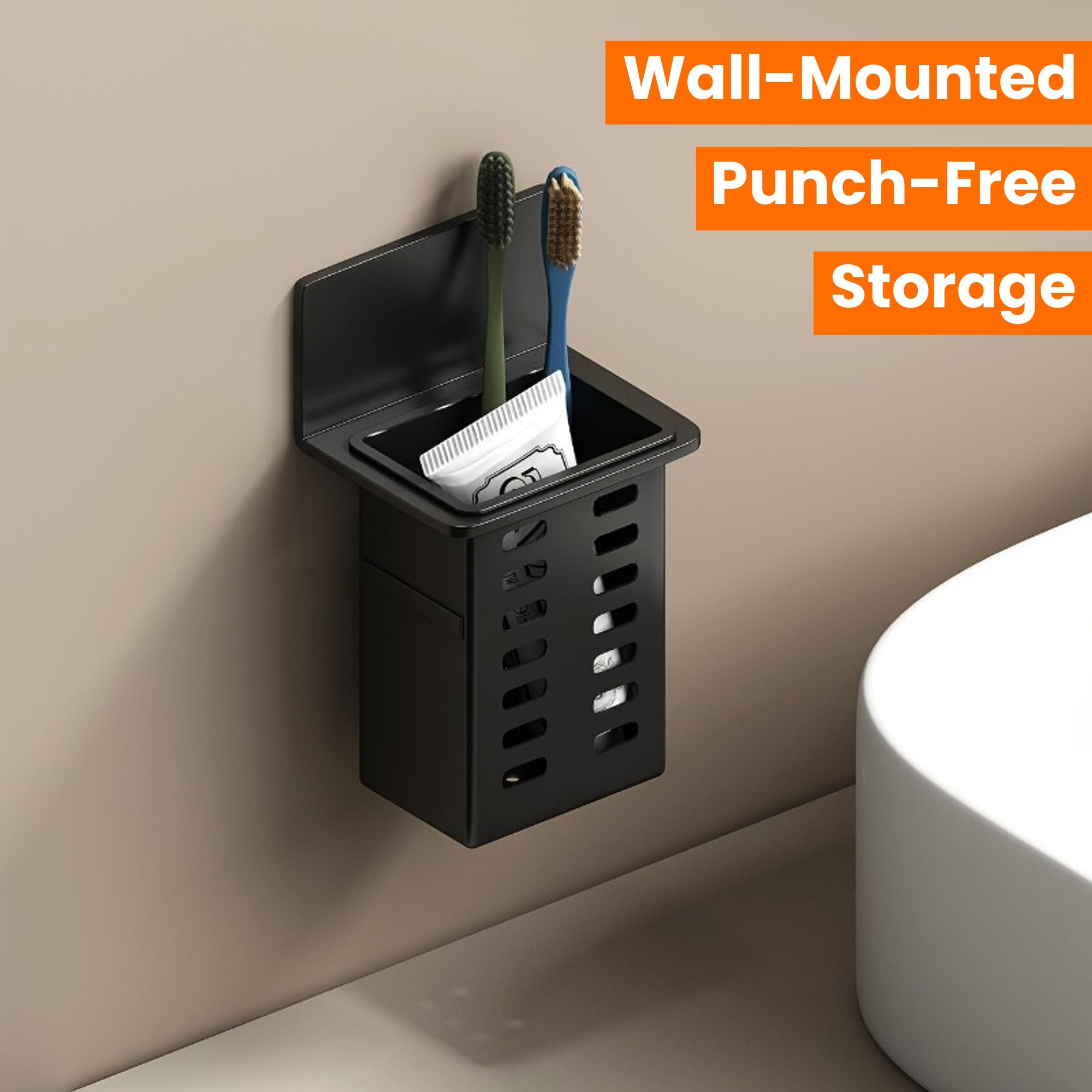 1pc\u002F2pcs Black Resin Punch-Free Wall-Mounted Storage Cubby Shelf, Plastic Drain Organizer for Kitchen & Bathroom Accessories, Home Organization Hanging Rack